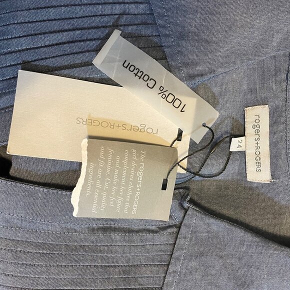 NWT rogers + ROGERS Blue 100% Cotton Pintuck Front Tab Sleeve Tunic Size 24 - Picture 6 of 8